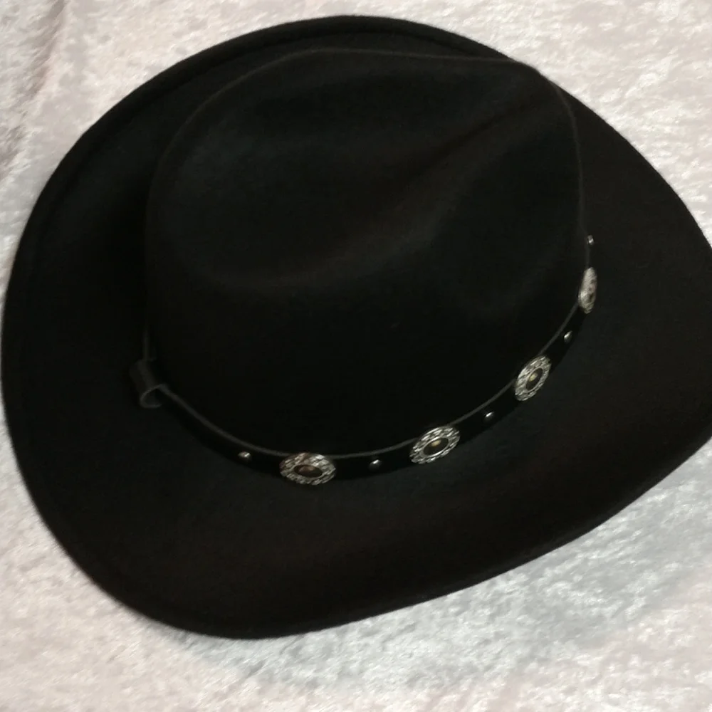 Unisex Black Western Cowboy Hat  Silver-tone Conch Faux Leather Strap - Picture 12 of 17